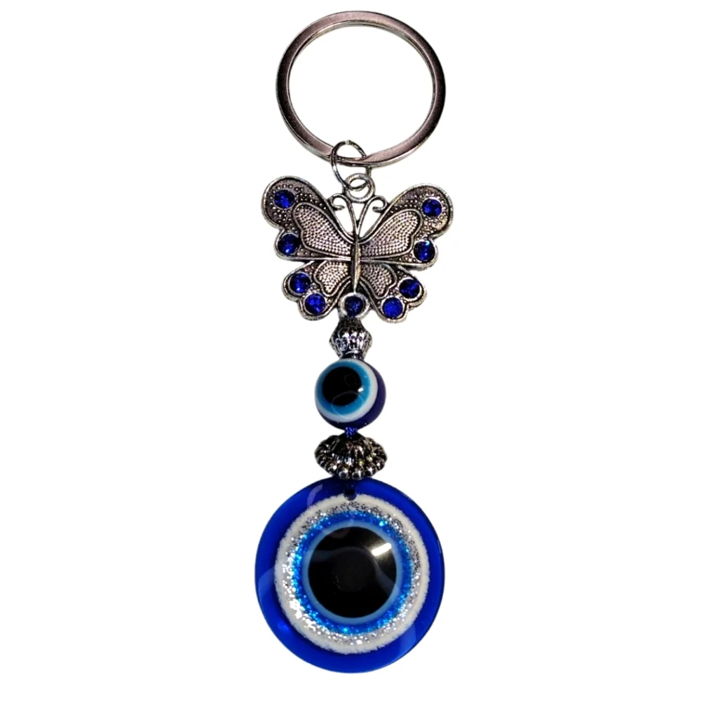 Blue Evil Eye Keychain with Butterfly Charm NWT